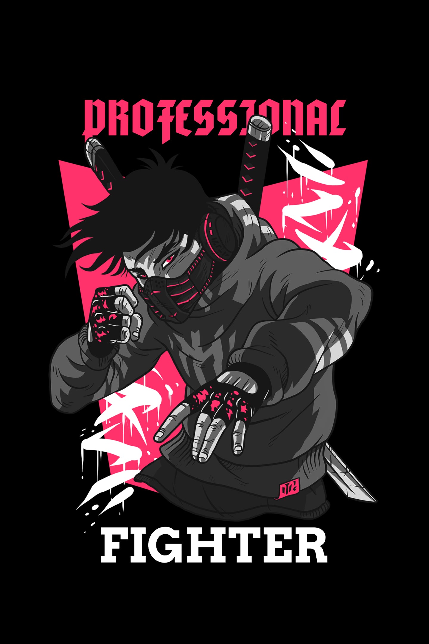 Professional Fighter - Black Gym Hoodies for Men (Printed on Front and Back, both)