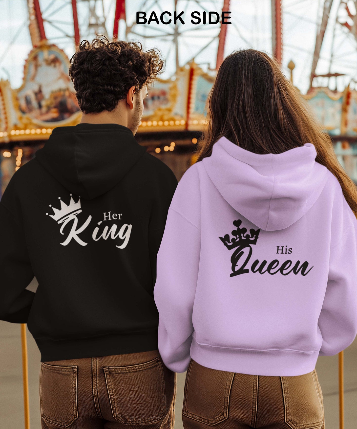 King Queen Italics  - Couple Hoodies Both Side Printed (pack of 2)