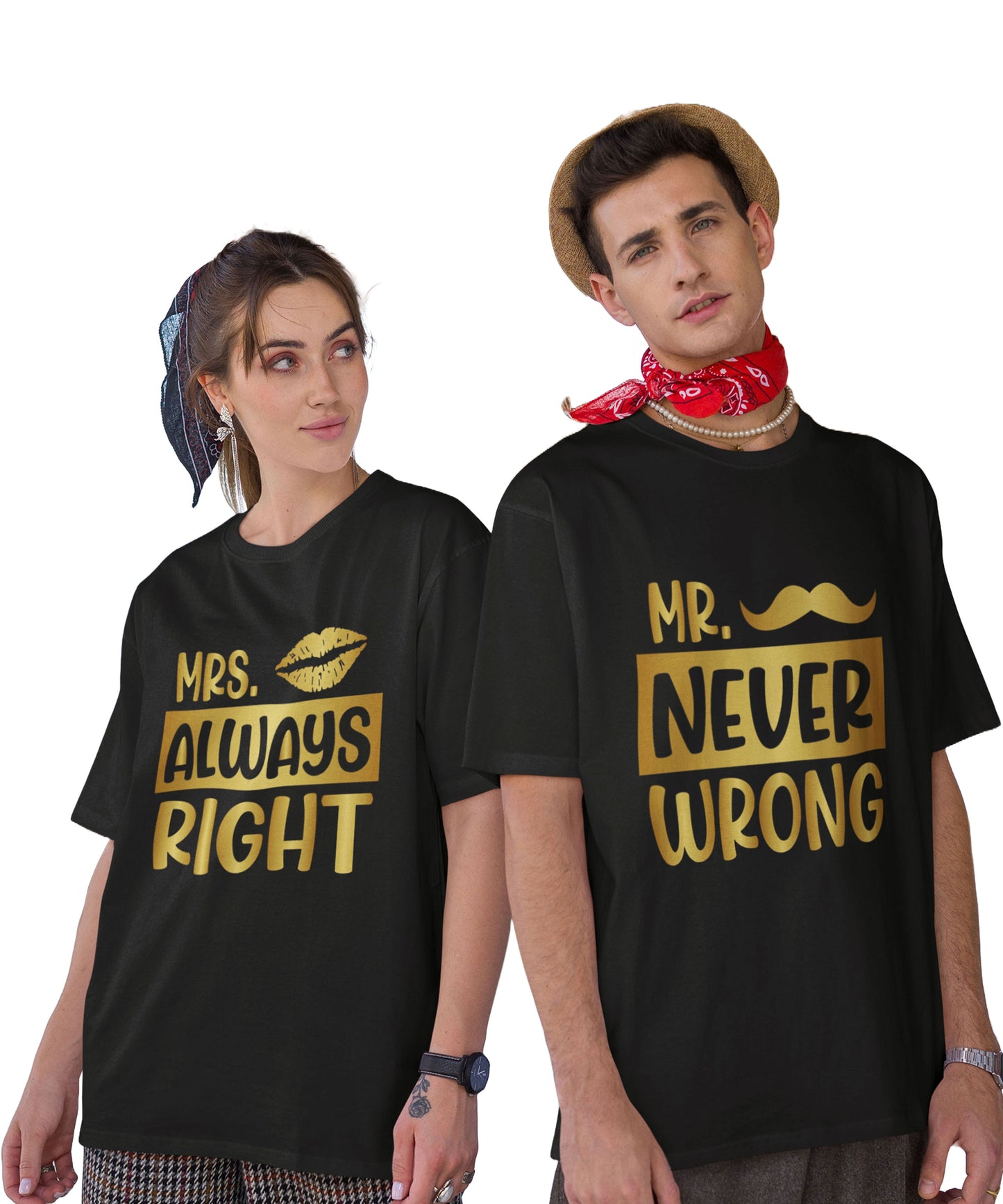 Mr. Never Wrong v. Ms. Always Right - Oversized Drop Shoulder T-Shirt (pack of 2)