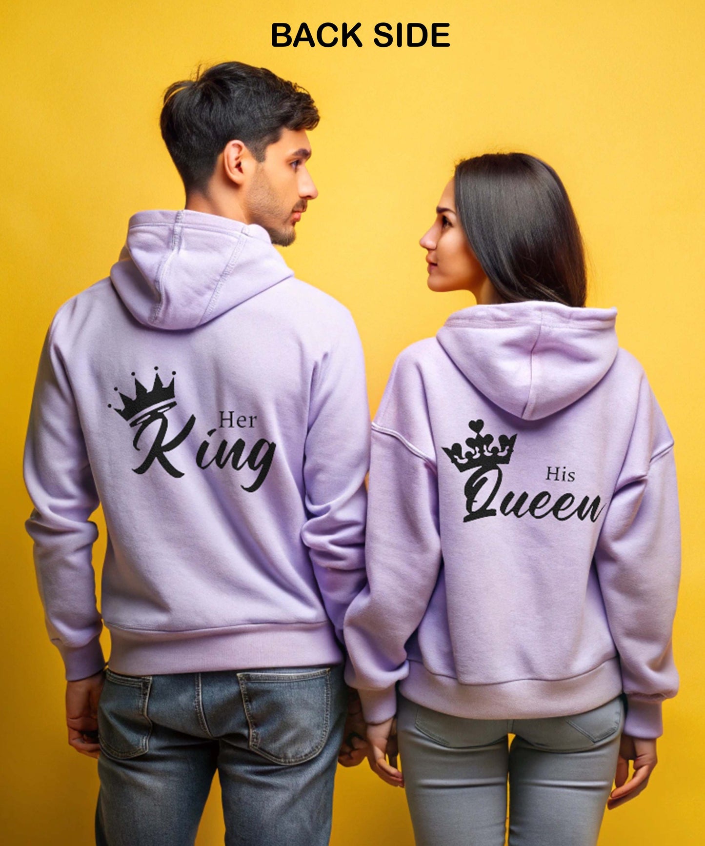 King Queen Italics  - Couple Hoodies Both Side Printed (pack of 2)