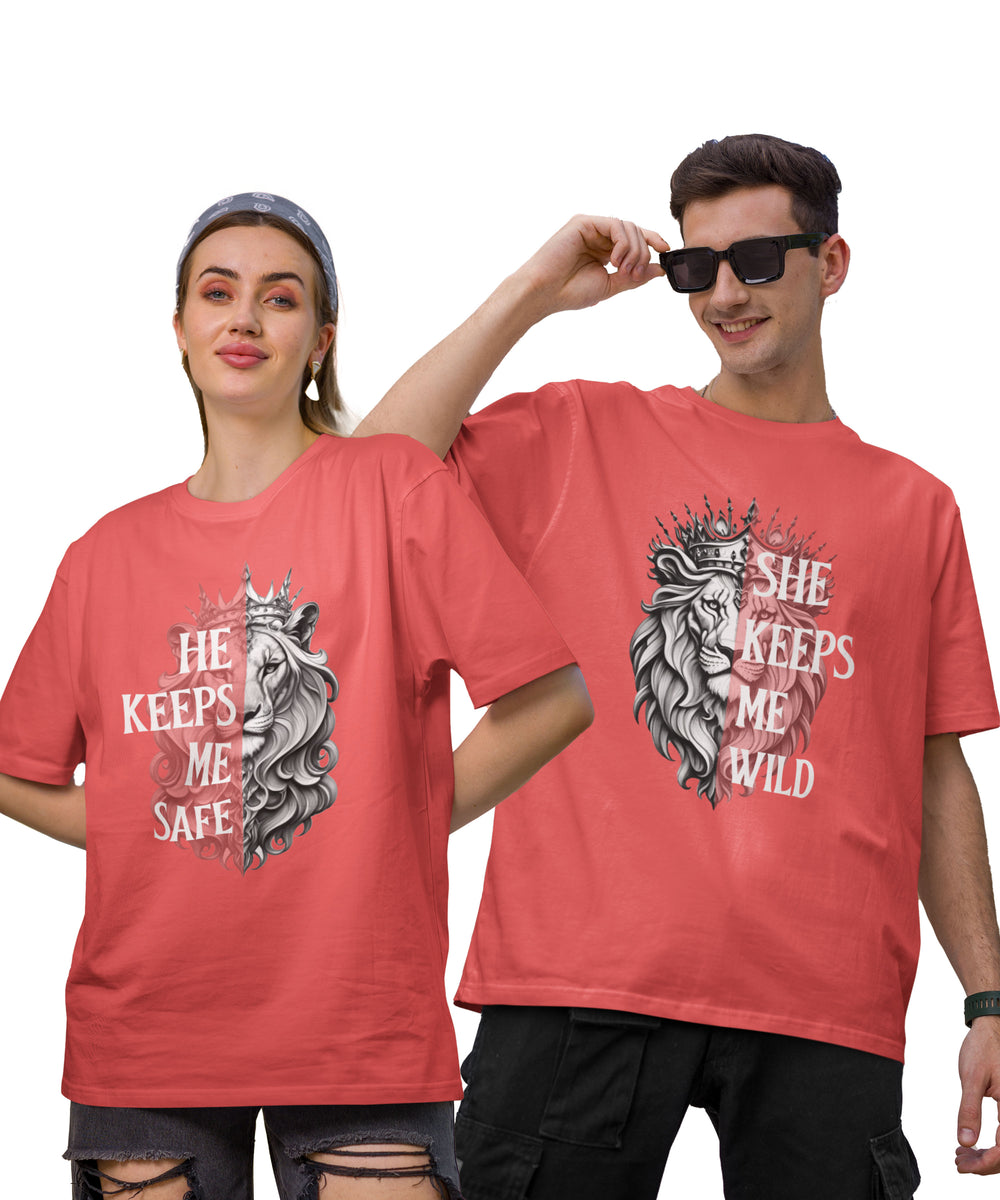 Lion v. Lioness - Oversized Drop Shoulder Red T-Shirt (pack of 2)