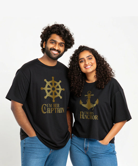 Her Captain v. His Anchor - Oversized Drop Shoulder T-Shirt (pack of 2)