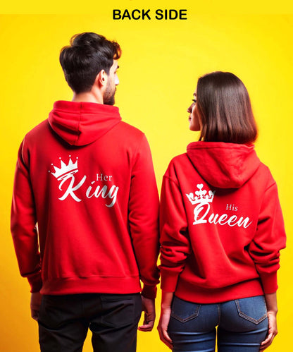 King Queen Italics  - Couple Hoodies Both Side Printed (pack of 2)
