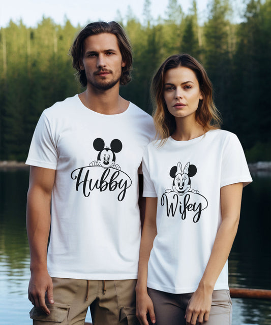 Hubby Wifey Matching - Couple T-shirts (Pack of 2)