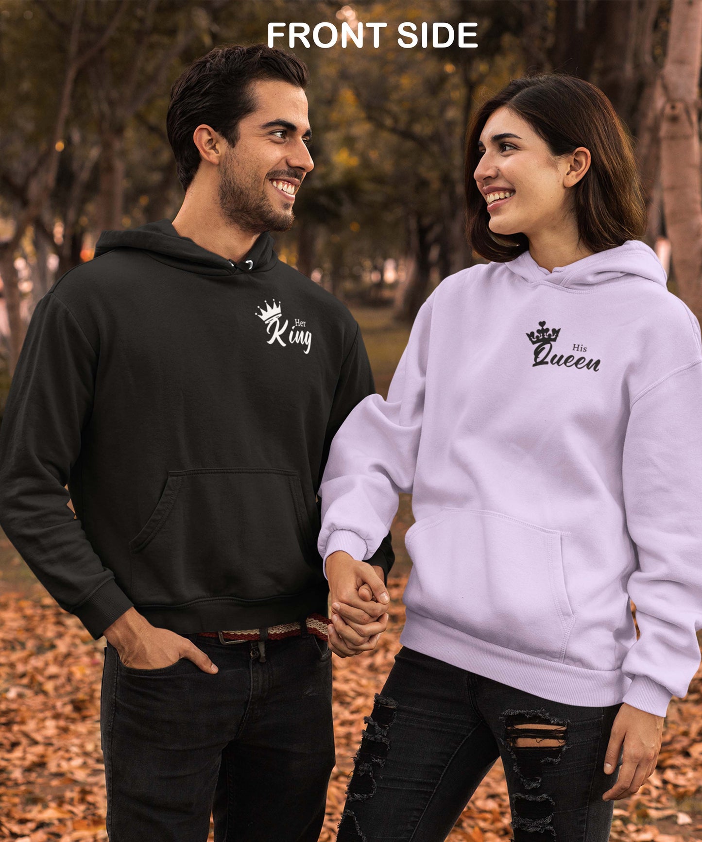 King Queen Italics  - Couple Hoodies Both Side Printed (pack of 2)