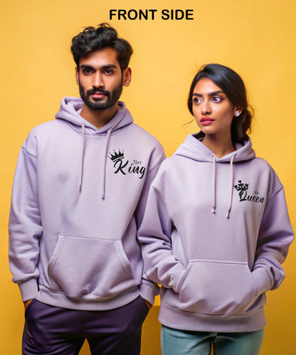King Queen Italics  - Couple Hoodies Both Side Printed (pack of 2)