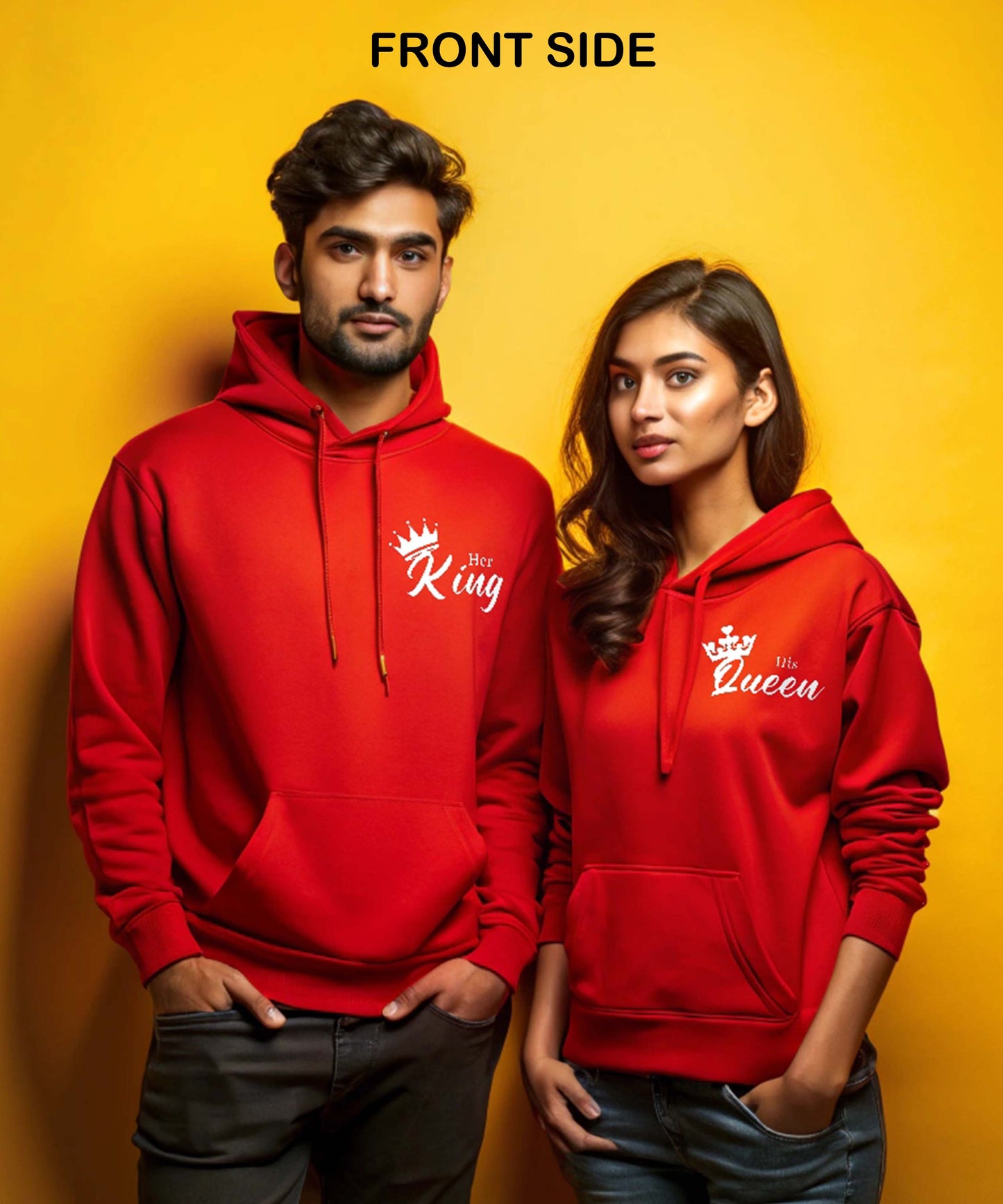 King Queen Italics  - Couple Hoodies Both Side Printed (pack of 2)