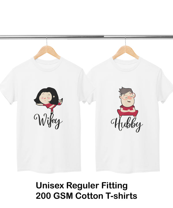 Hubby & Wifey Yoga Lovers - Couple T-shirts (Pack of 2)