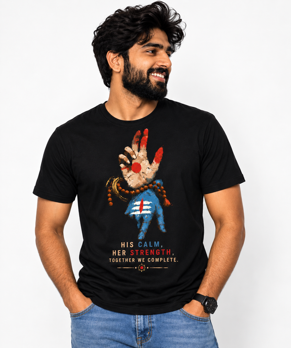 His Calm Her Strength – Men’s Shiv Shakti Graphic T-Shirt