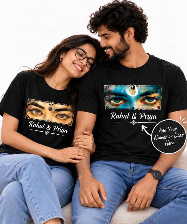 Customised  Radha Krishna Eyes  Couple T-shirts