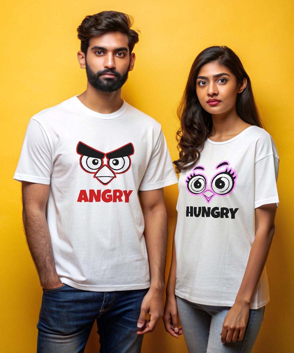 Angry Hungry - Couple White T-shirts (Pack of 2) - Letshandcraft