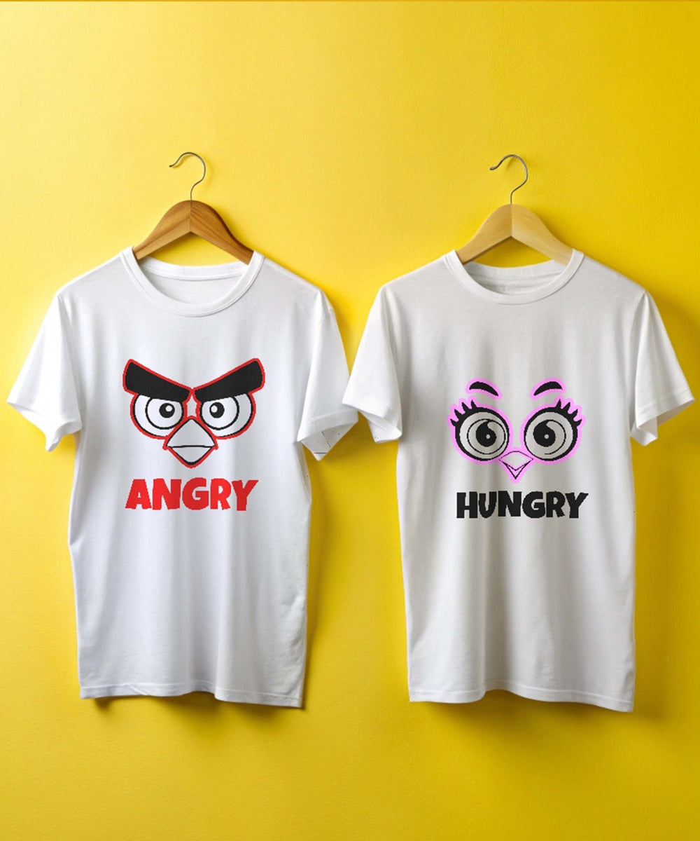 Angry Hungry - Couple White T-shirts (Pack of 2) - Letshandcraft