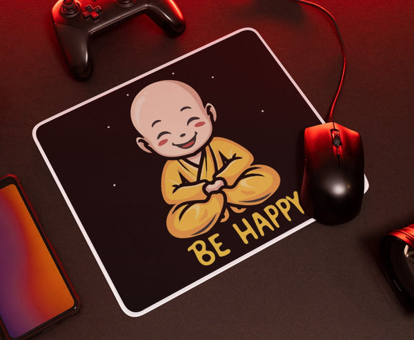 Be Happy, Laughing Buddha Mousepad - Letshandcraft