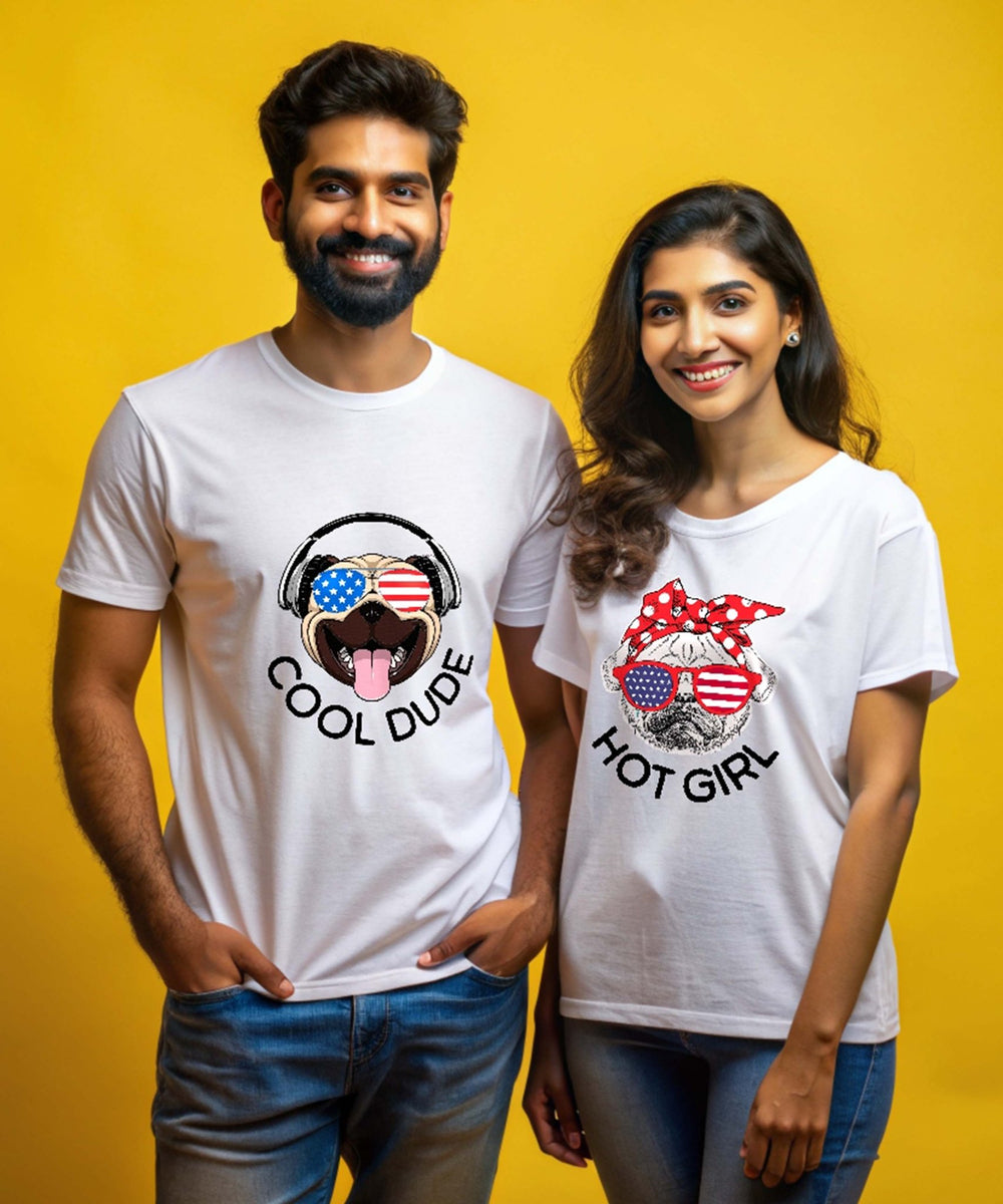 Cool Dude v. Hot Girl - Couple T-shirts (Pack of 2) - Letshandcraft