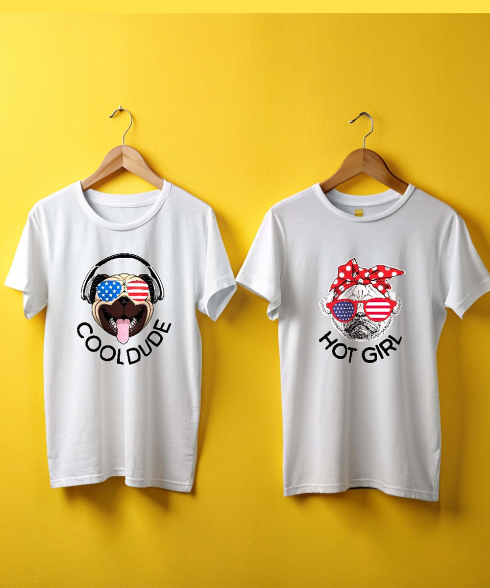 Cool Dude v. Hot Girl - Couple T-shirts (Pack of 2) - Letshandcraft