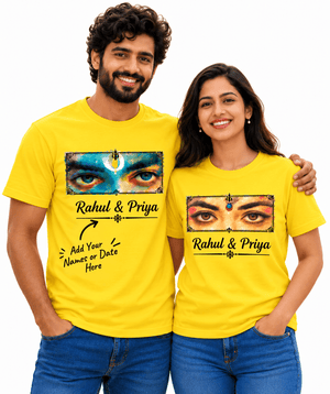 Customised Radha Krishna Eyes Couple T-shirts - Letshandcraft