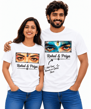 Customised Radha Krishna Eyes Couple T-shirts - Letshandcraft