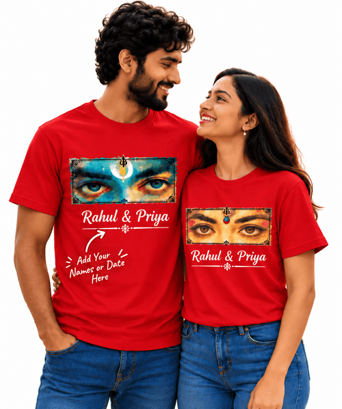 Customised Radha Krishna Eyes Couple T-shirts - Letshandcraft