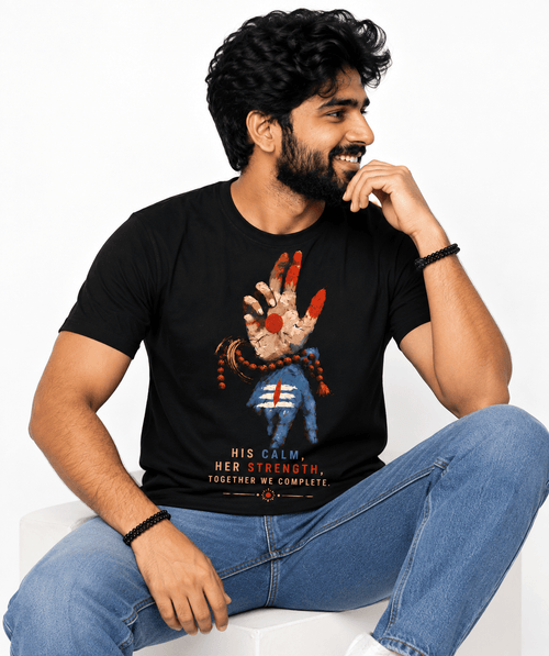 His Calm Her Strength – Men’s Shiv Shakti Graphic T-Shirt - Letshandcraft