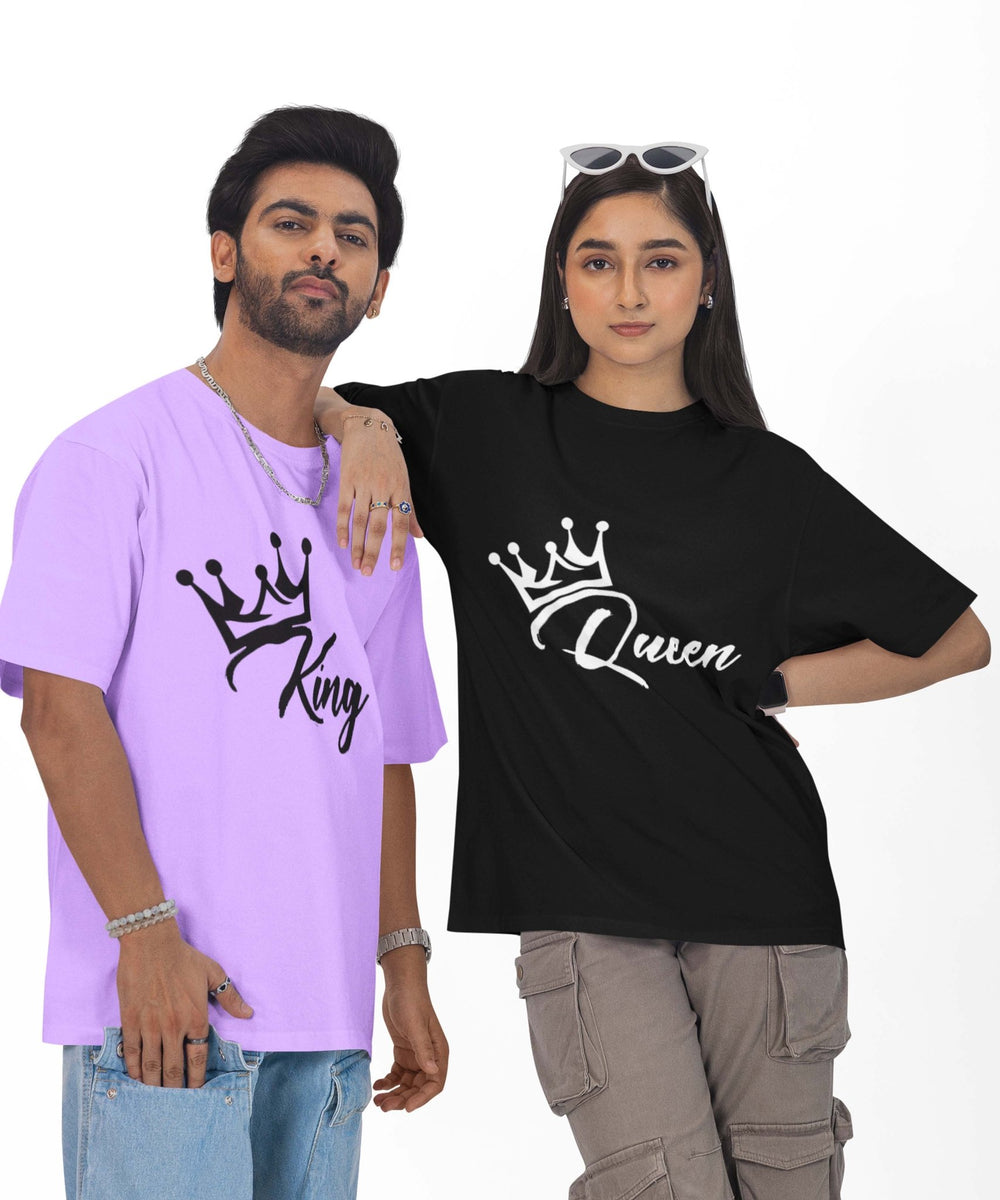 King Queen - Both Side Printed Oversized Drop Shoulder T-Shirt - Letshandcraft