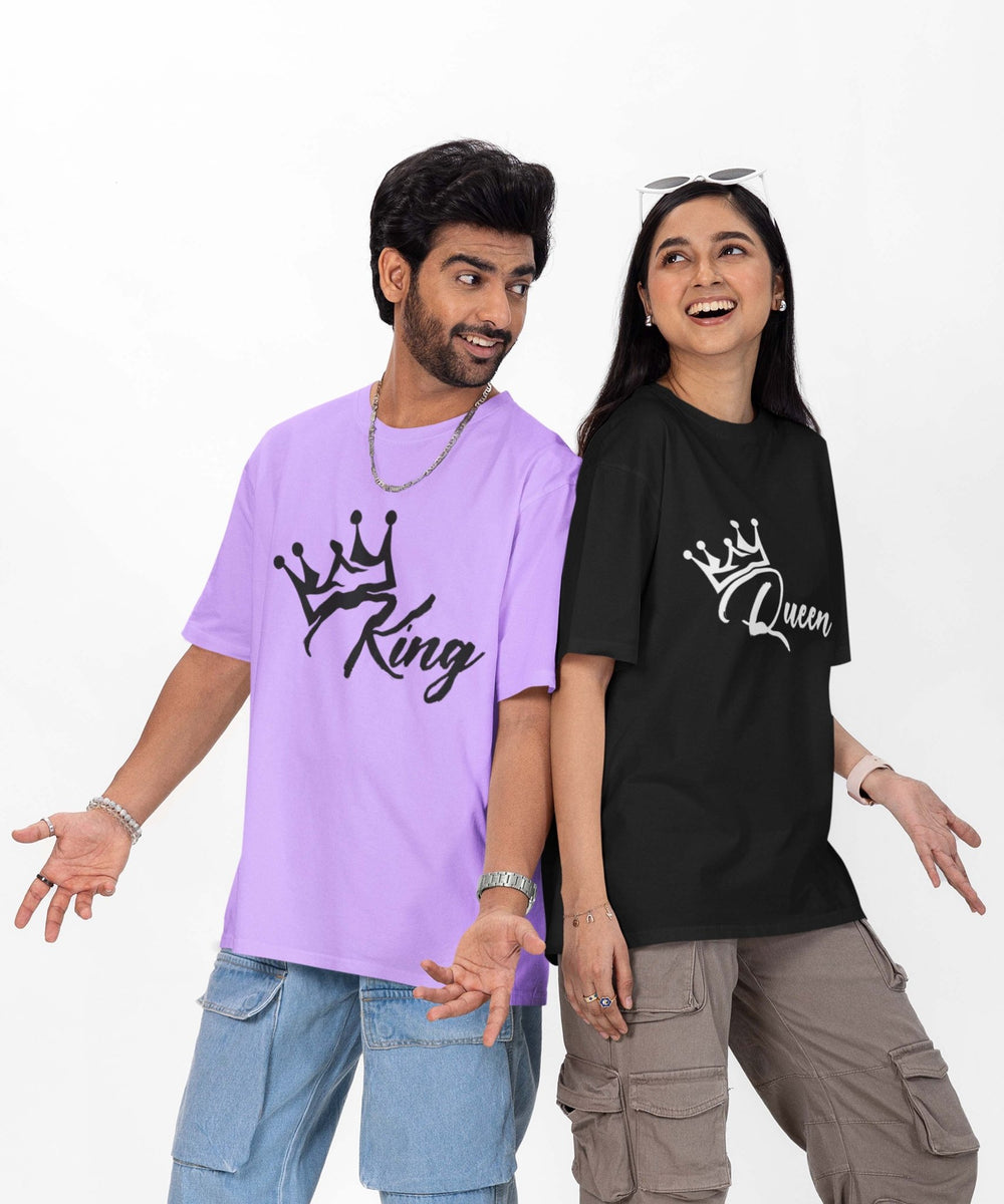 King Queen - Both Side Printed Oversized Drop Shoulder T-Shirt - Letshandcraft