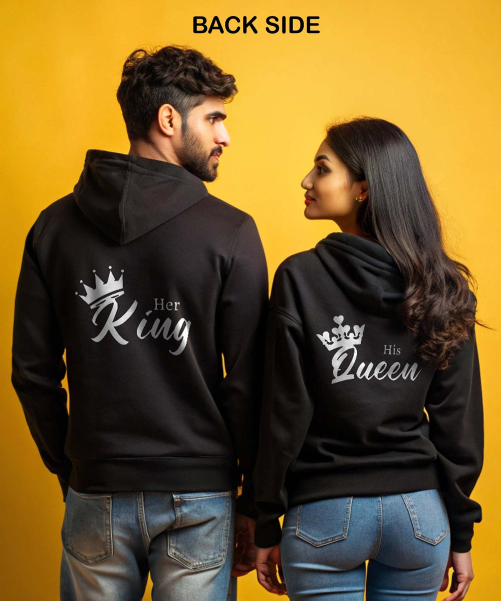 King Queen Italics - Couple Hoodies Both Side Printed (pack of 2) - Letshandcraft