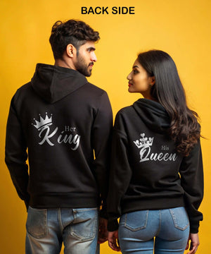 King Queen Italics - Couple Hoodies Both Side Printed (pack of 2) - Letshandcraft