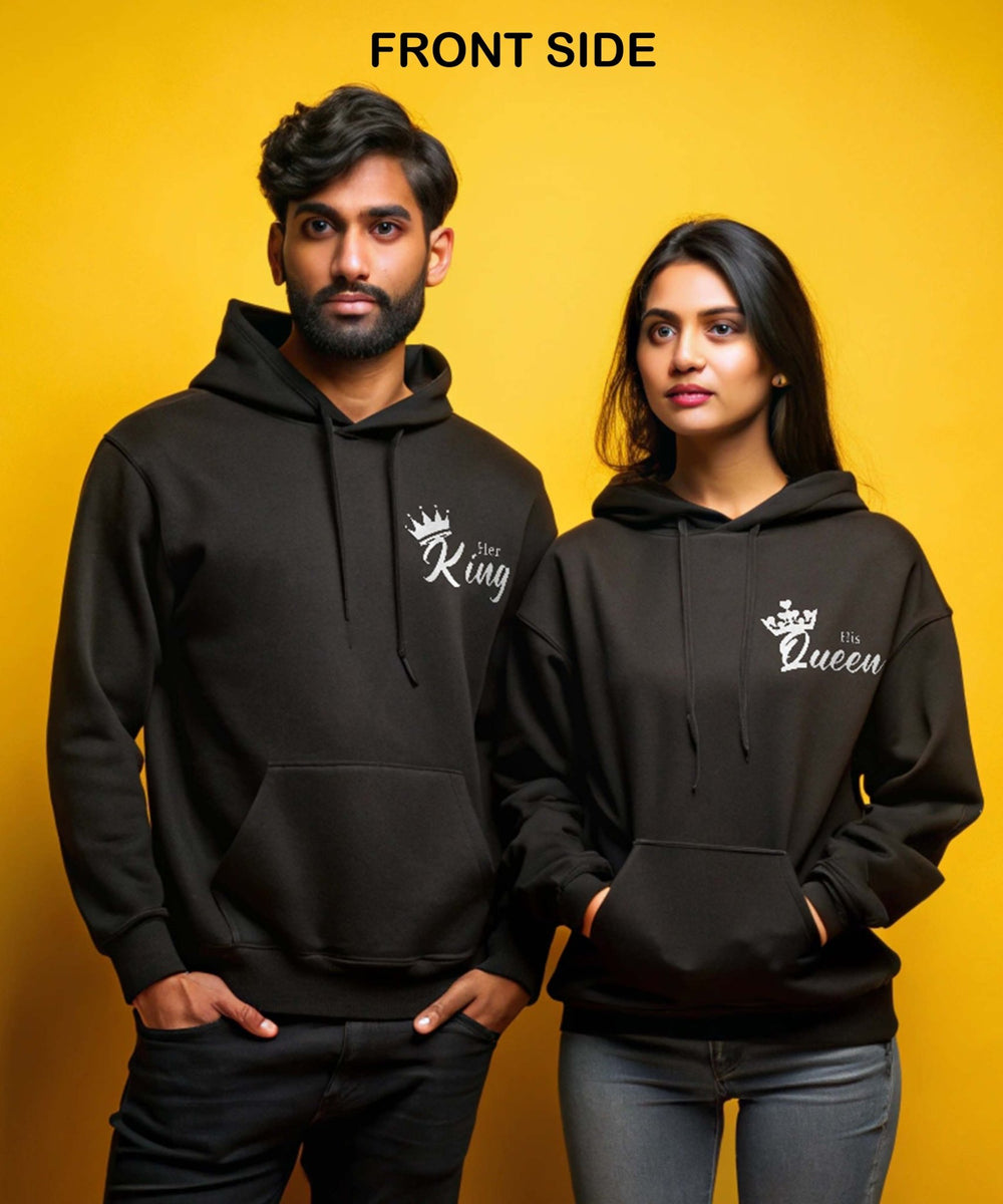 King Queen Italics - Couple Hoodies Both Side Printed (pack of 2) - Letshandcraft