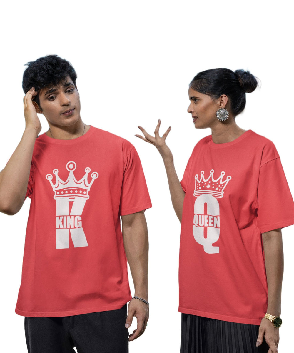 King & Queen - Oversized Drop Shoulder Red T-Shirt (pack of 2) - Letshandcraft