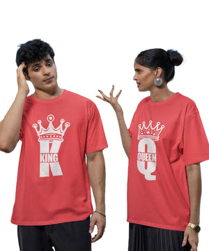 King & Queen - Oversized Drop Shoulder Red T-Shirt (pack of 2) - Letshandcraft