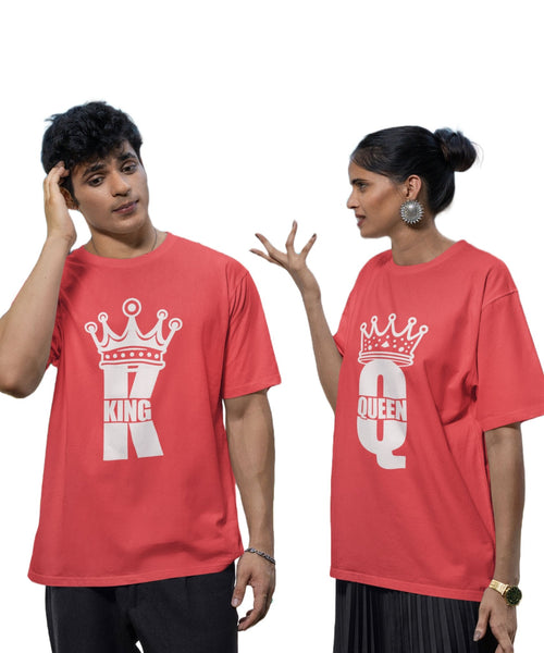 King & Queen - Oversized Drop Shoulder Red T-Shirt (pack of 2) - Letshandcraft