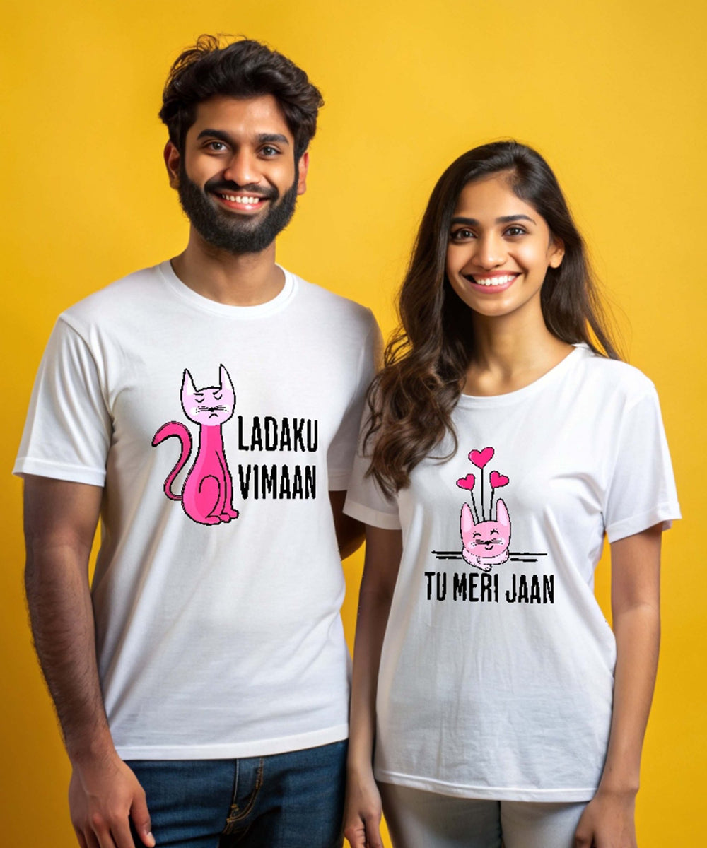 Ladaku Vimaan Cat - Couple T-shirts (Pack of 2) - Letshandcraft