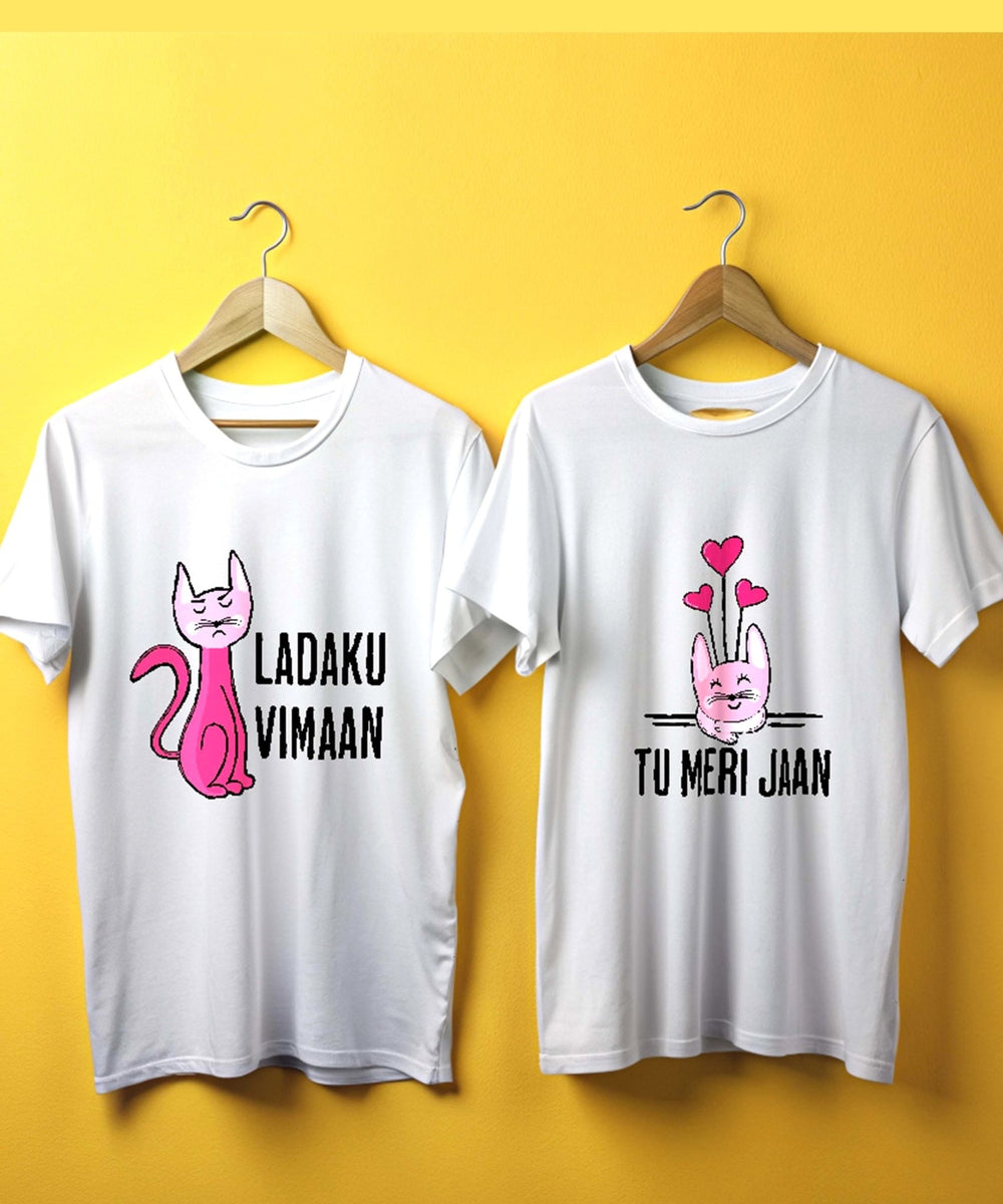 Ladaku Vimaan Cat - Couple T-shirts (Pack of 2) - Letshandcraft