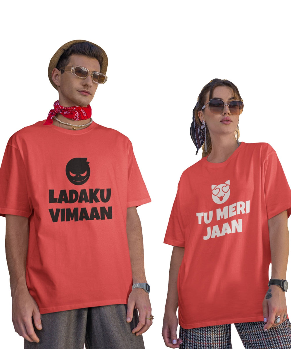 Ladaku Viman v. Tu Meri Jaan - Oversized Drop Shoulder Red T-Shirt (pack of 2) - Letshandcraft