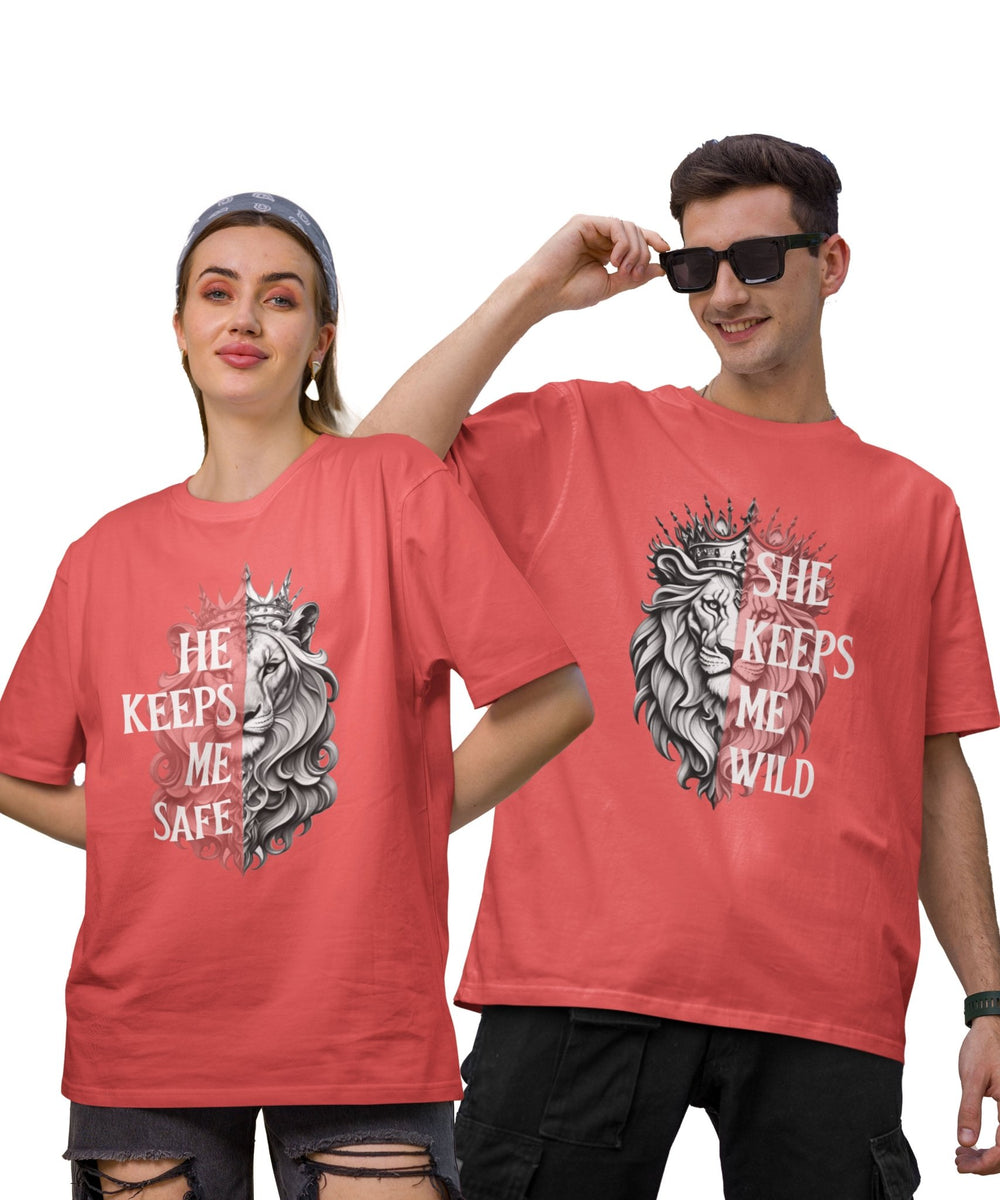 Lion v. Lioness - Oversized Drop Shoulder Red T-Shirt (pack of 2) - Letshandcraft