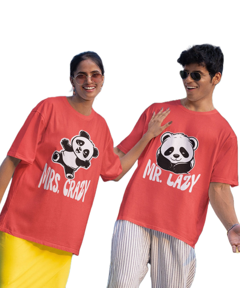 Mr. Lazy v. Mrs. Crazy - Oversized Drop Shoulder Red T-Shirt (pack of 2) - Letshandcraft