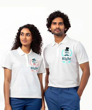 Mr. & Mrs. Right - Couple Collared White T-shirts (Pack of 2) - Letshandcraft