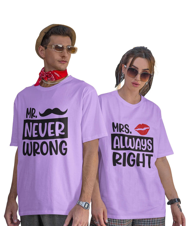 Mr. Never Wrong v. Ms. Always Right - Oversized Drop Shoulder T-Shirt (pack of 2) - Letshandcraft
