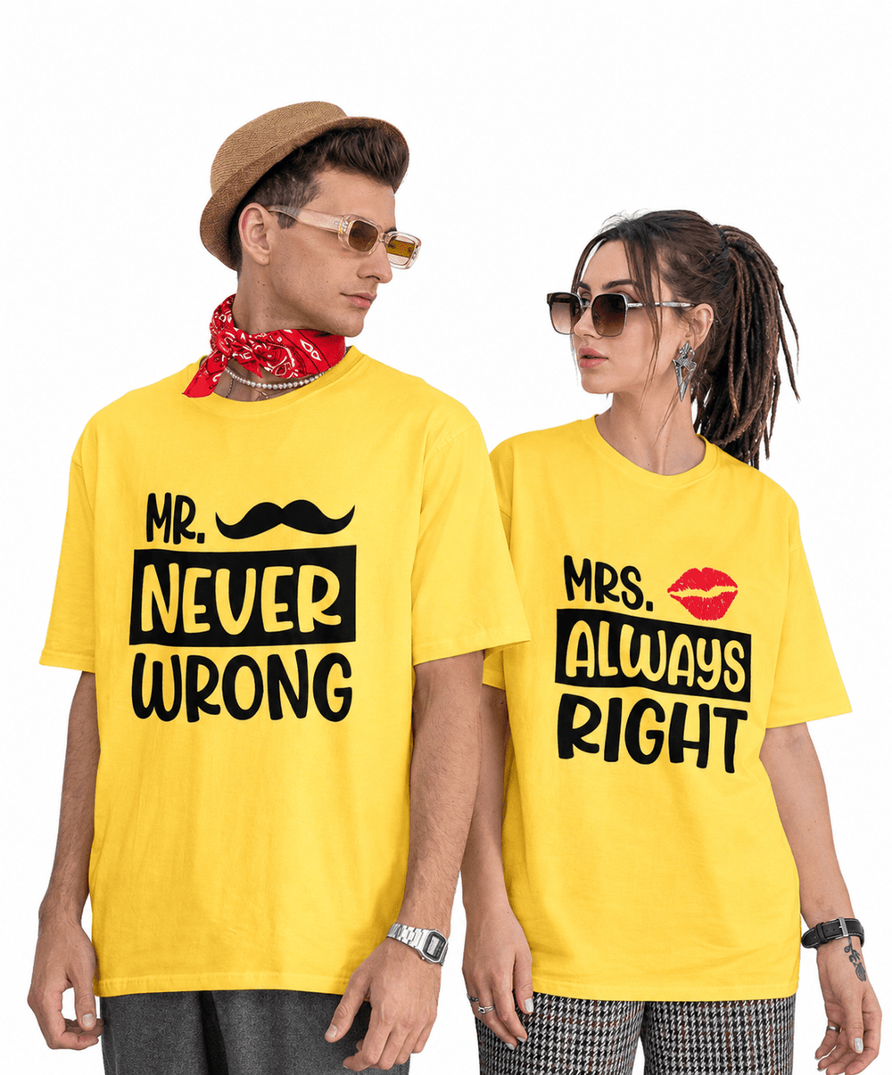 Mr. Never Wrong v. Ms. Always Right - Oversized Drop Shoulder T-Shirt (pack of 2) - Letshandcraft