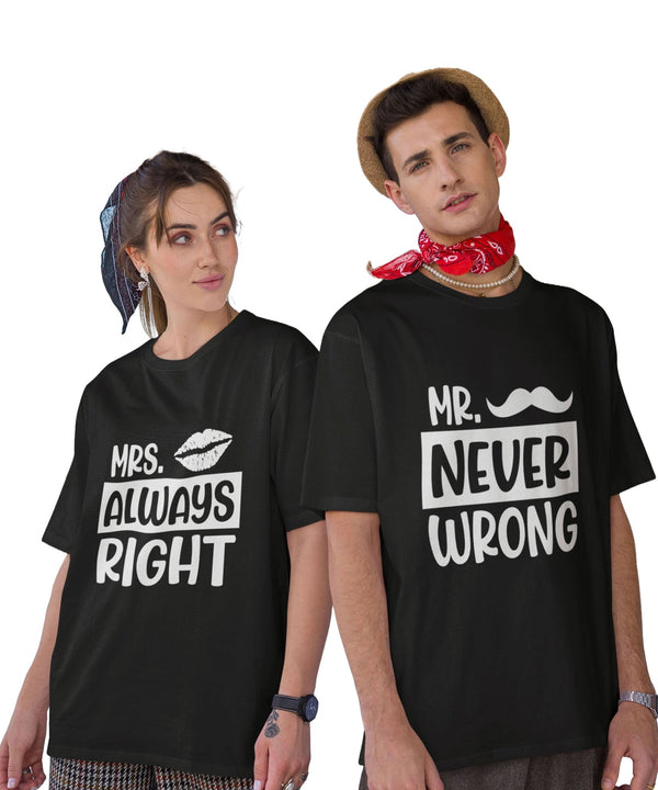 Mr. Never Wrong v. Ms. Always Right - Oversized Drop Shoulder T-Shirt (pack of 2) - Letshandcraft
