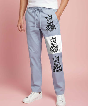 Printed Casual Linen Pants for Men (Light Blue) - Letshandcraft