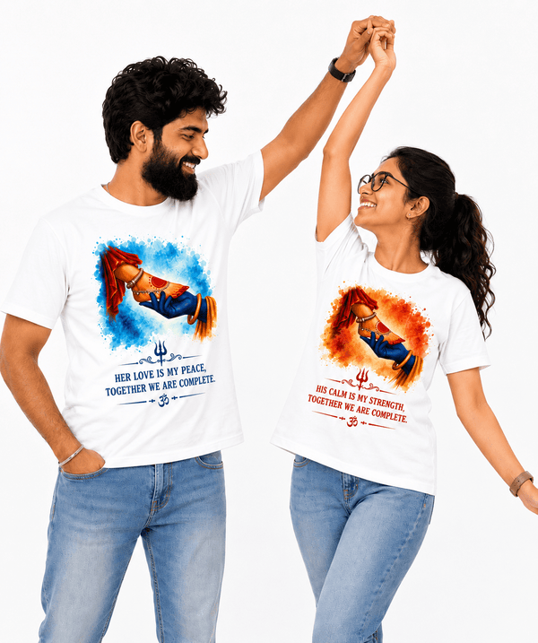Shiv Parvati Divine Love - Matching Couple T-shirts (Pack of 2) - Letshandcraft