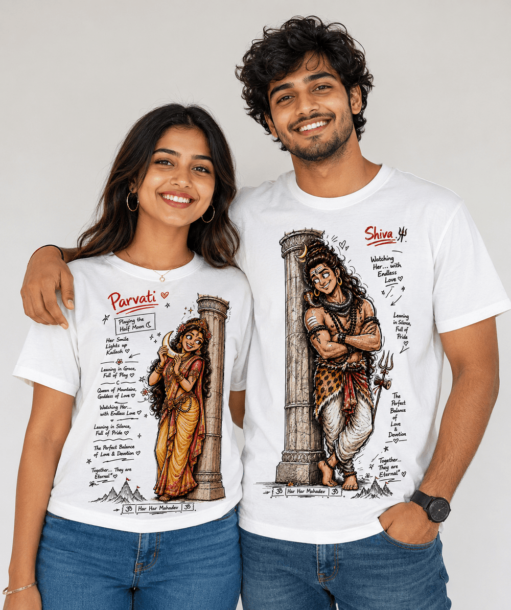 Shiv Parvati Ji - Matching Couple T-shirts (Pack of 2) - Letshandcraft