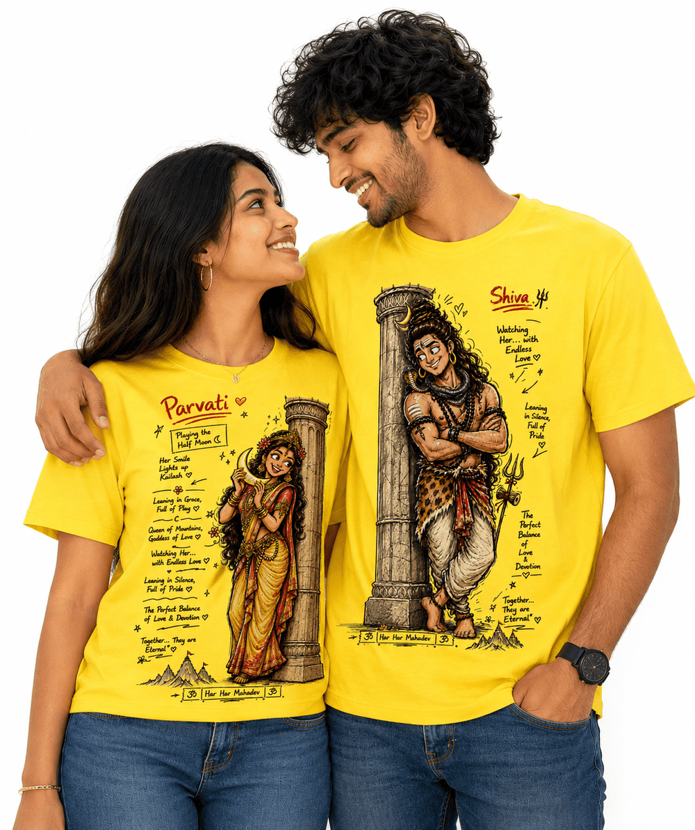 Shiv Parvati Ji - Matching Couple T-shirts (Pack of 2) - Letshandcraft