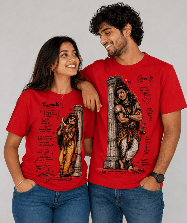 Shiv Parvati Ji - Matching Couple T-shirts (Pack of 2) - Letshandcraft