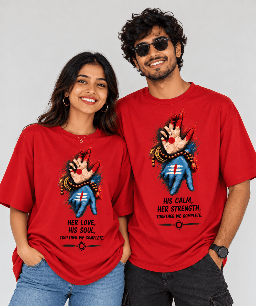 Shiv Parvati Mudra - Oversized Drop Shoulder T-Shirt (pack of 2) - Letshandcraft