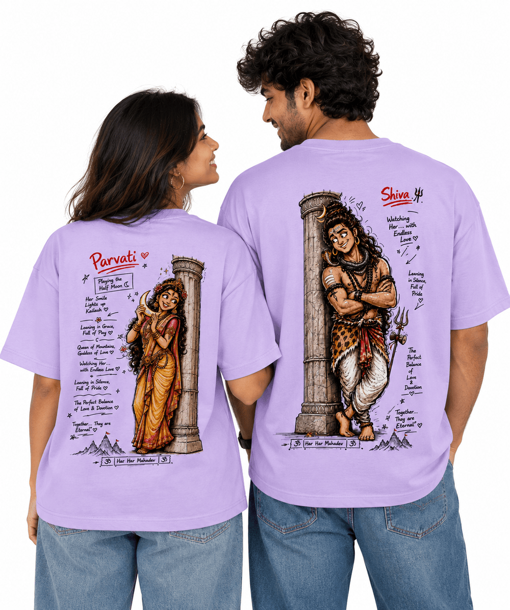 Shiv Parvati - Oversized Drop Shoulder T-Shirt (pack of 2) - Letshandcraft