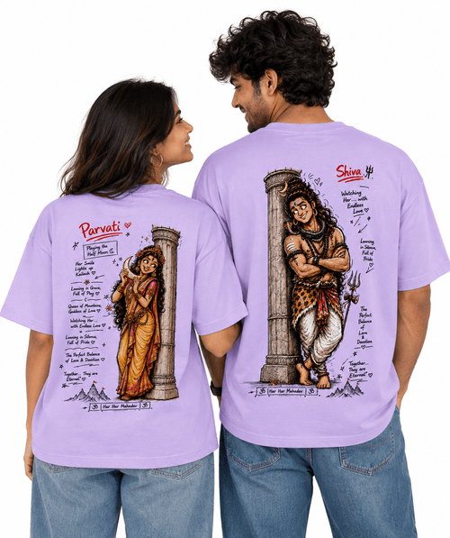 Shiv Parvati - Oversized Drop Shoulder T-Shirt (pack of 2) - Letshandcraft