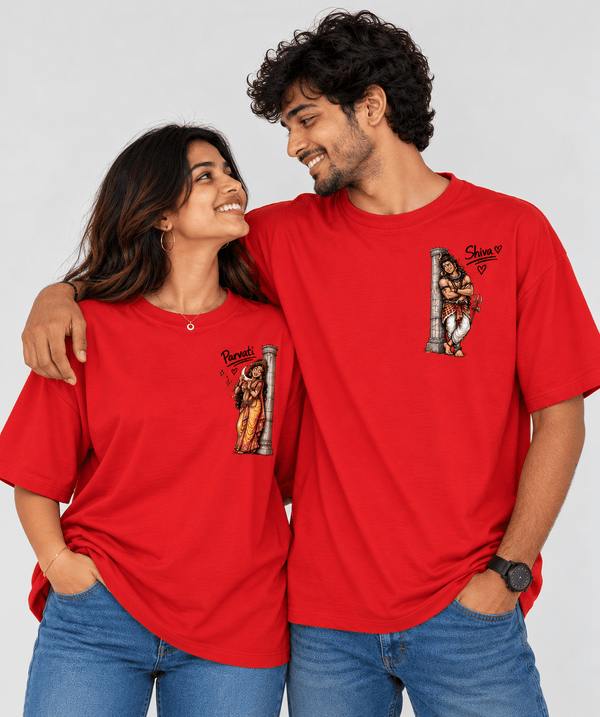 Shiv Parvati - Oversized Drop Shoulder T-Shirt (pack of 2) - Letshandcraft