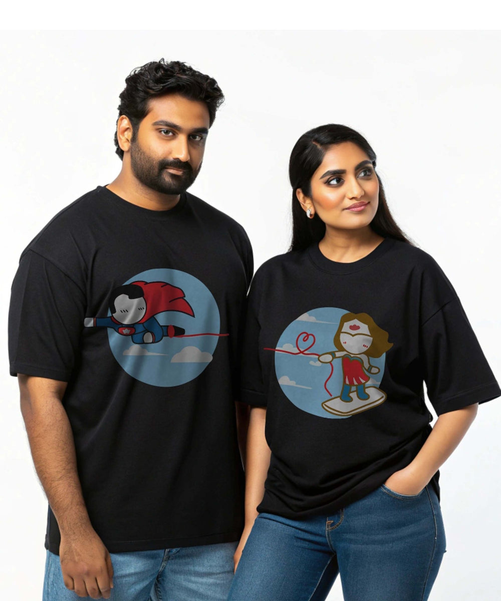 Superhero Couple - Oversized Drop Shoulder T-Shirt (pack of 2) - Letshandcraft